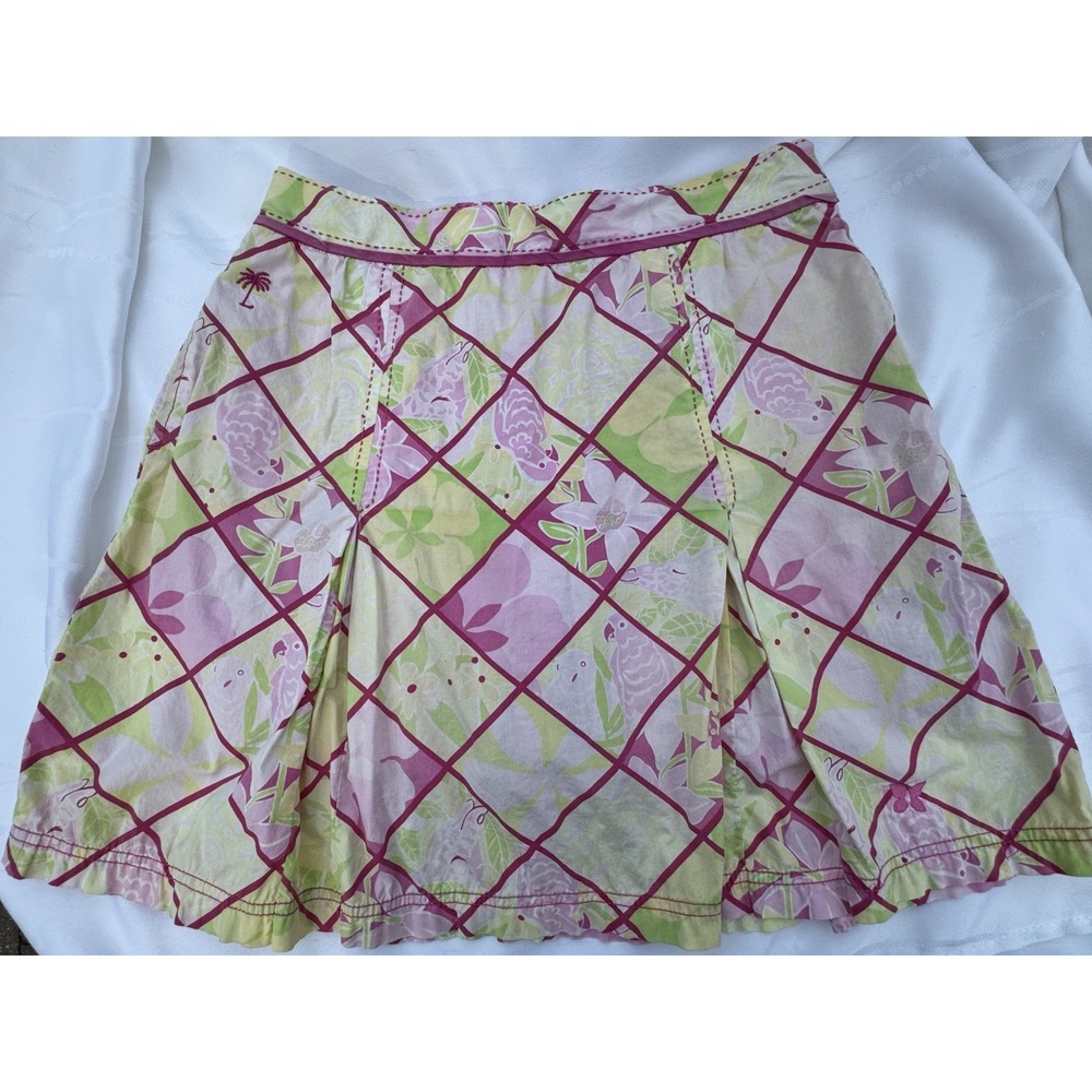 Lilly Pulitzer Skort Sz 6 Vintage Parrot Pink Green Diamond Trellis Pleated Mini